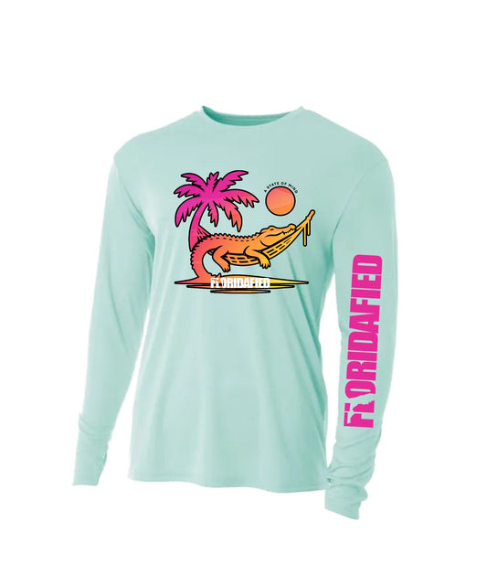 Kids Pink Alligator in Hammock Performance Shirt